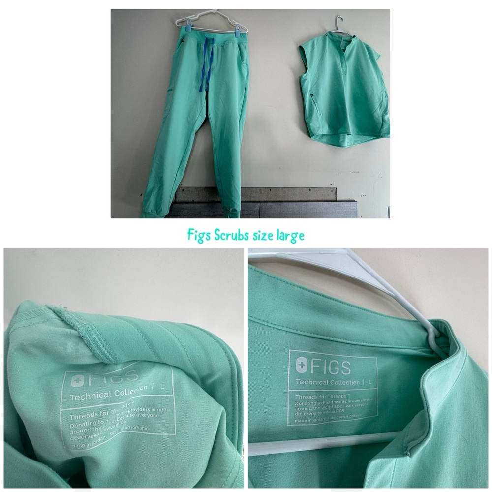 Figs Mint Green Scrub Set - Top & Pants, Size Large